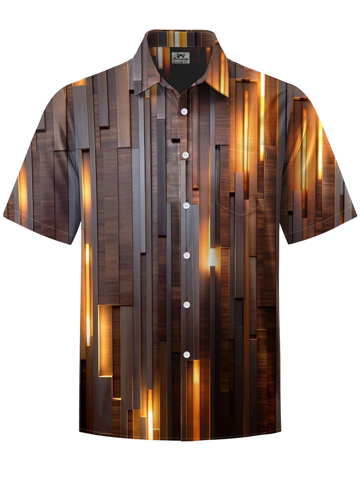 Alohadaddy® Casual Woodgrain Art Print Chest Pocket Men&