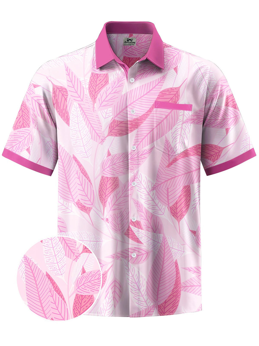 Alohadaddy® Hawaiian Leaves Art Print Moisture Wicking Chest Pocket Mens Short Sleeve Shirt Big &amp; Tall