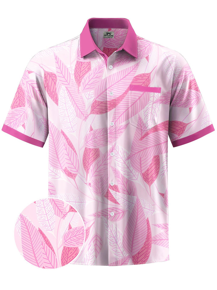 Alohadaddy® Hawaiian Leaves Art Print Moisture Wicking Chest Pocket Mens Short Sleeve Shirt Big &amp; Tall