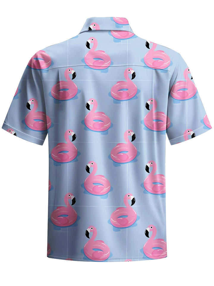 Alohadaddy® Hawaiian Flamingo Art Print Chest Pocket Mens Short Sleeve Shirt Big &amp; Tall