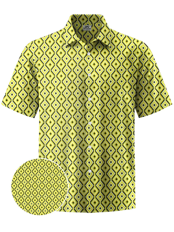 Alohadaddy® Casual Geometric Art Print Chest Pocket Men&
