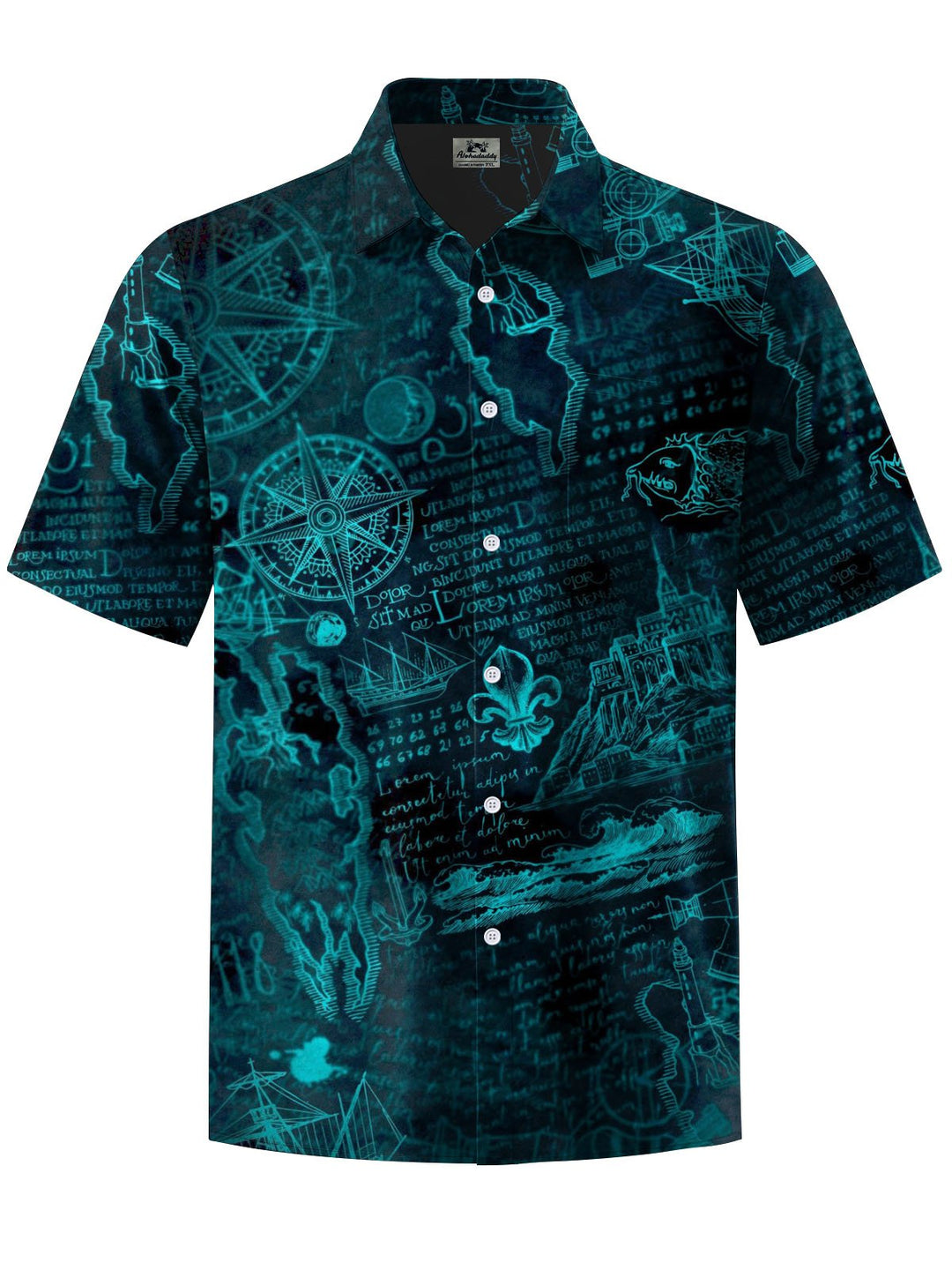 Alohadaddy® Casual Nautical Art Print Chest Pocket Mens Wicking Short Sleeve Shirt Big &amp; Tall