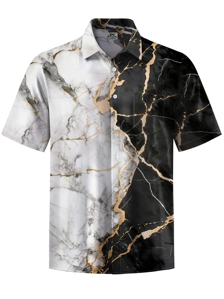 Alohadaddy® Casual Marble Texture Colorblock Art Print Chest Pocket Men&