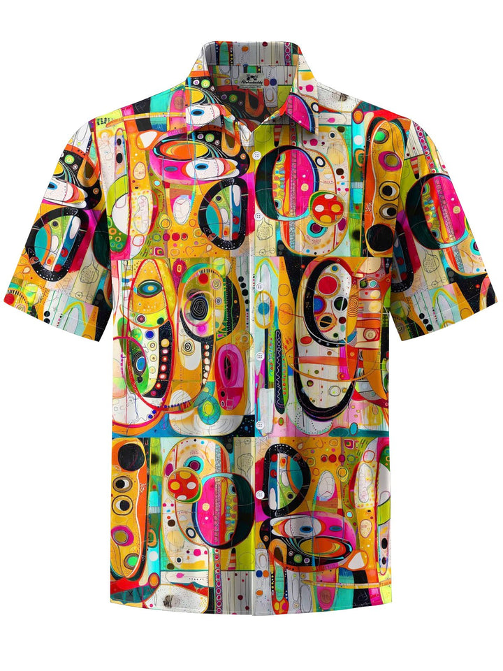 Alohadaddy® Retro Geometric Art Print Chest Pocket Stretch Men&