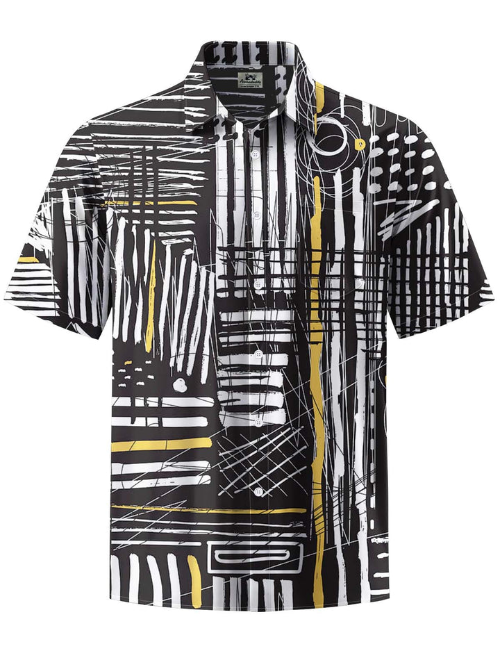 Alohadaddy® Casual Stripe Art Print Chest Pocket Stretch Men&