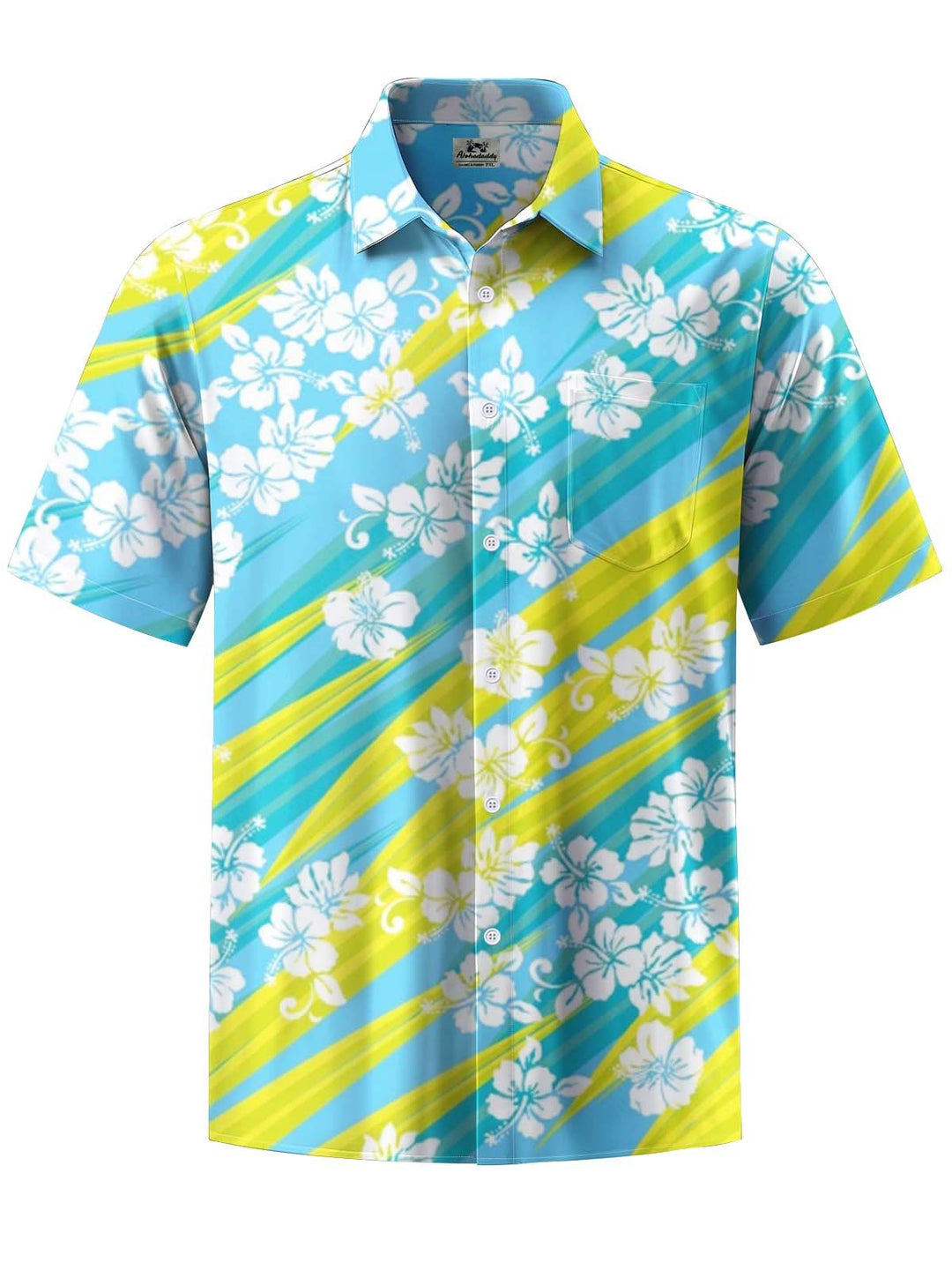 Alohadaddy® Hawaiian Hibiscus Flower Art Print Chest Pocket Stretch Men&