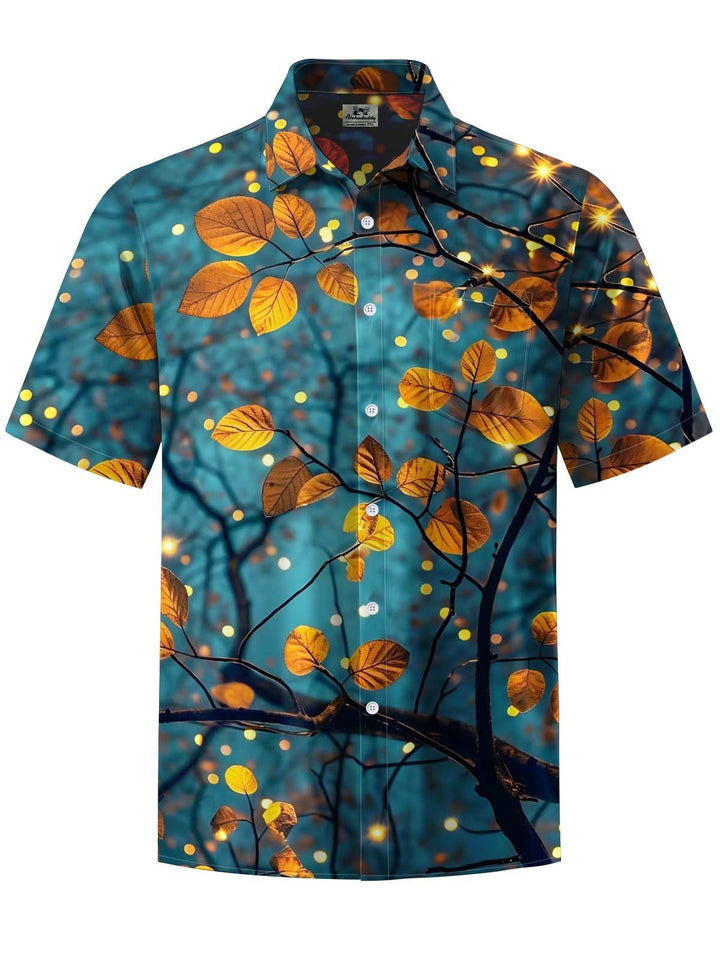 Alohadaddy® Vintage Leaf Art Print Chest Pocket Stretch Men&