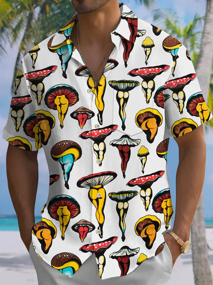Alohadaddy® Retro Geometric Print Stretch Pocket Button Men&