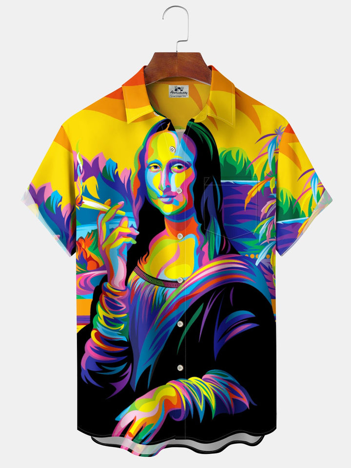 Alohadaddy® Vintage Mona Lisa Fun Oil Painting Print Pocket Button Elastic Men&