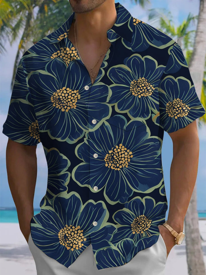 Alohadaddy® Vintage Floral Print Pocket Elastic Button Men&