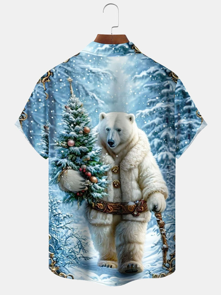 Alohadaddy® Christmas Christmas Tree White Bear Printed Pocket Elastic Button Men&