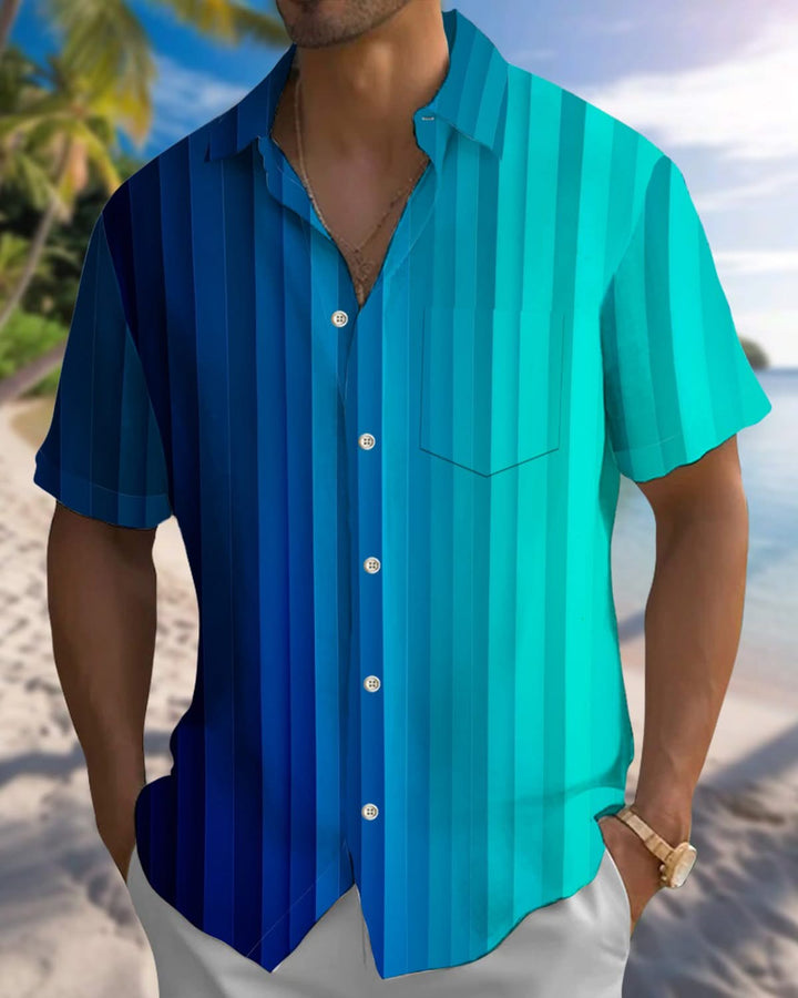 Alohadaddy® Retro Stripe Gradient Pocket Elastic Button Men&