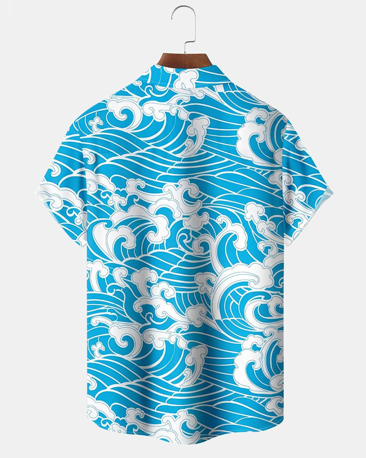 Alohadaddy® Hawaiian Retro Wave Print Pocket Stretch Men&
