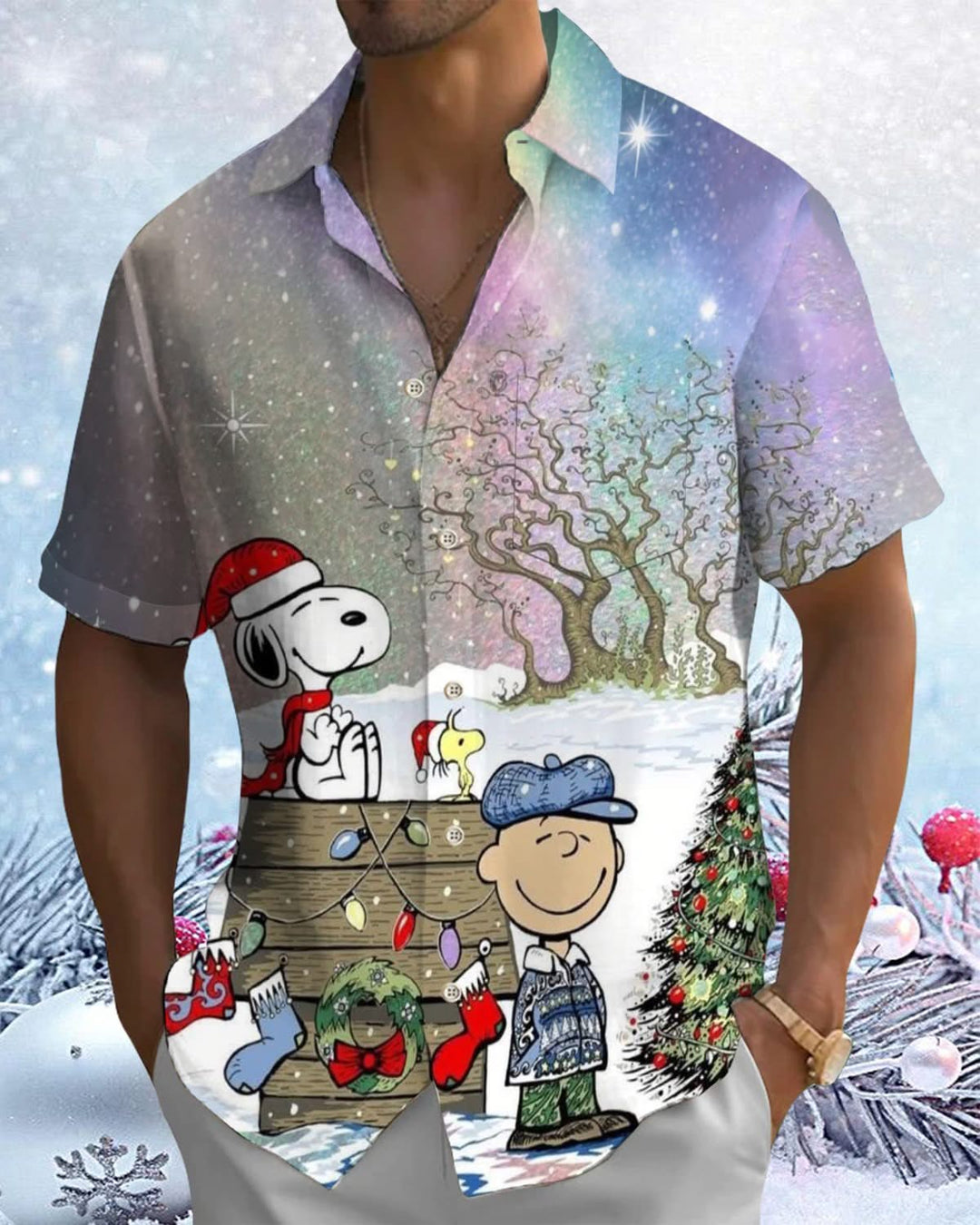 Alohadaddy® Christmas Cartoon Print Pocket Button Men&