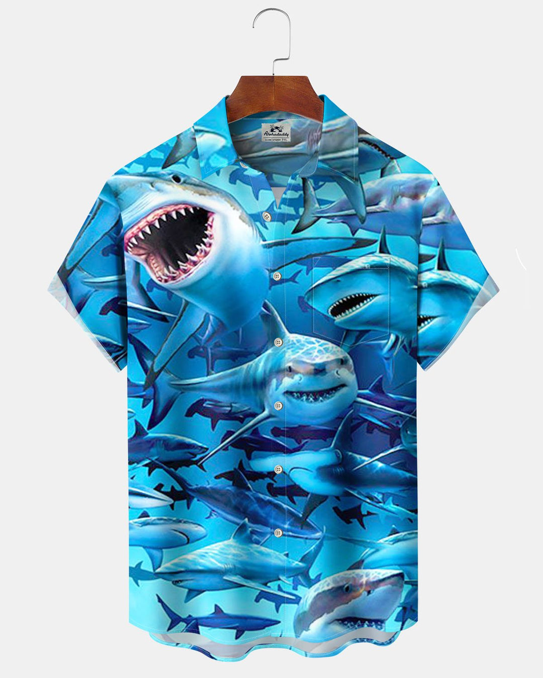 Alohadaddy® Hawaiian Shark Print Art Button Pocket Men&