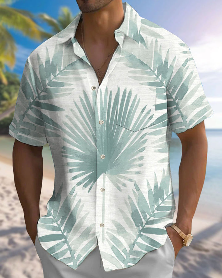 Alohadaddy® Hawaiian Palm Leaf Print Art Pocket Button Men&