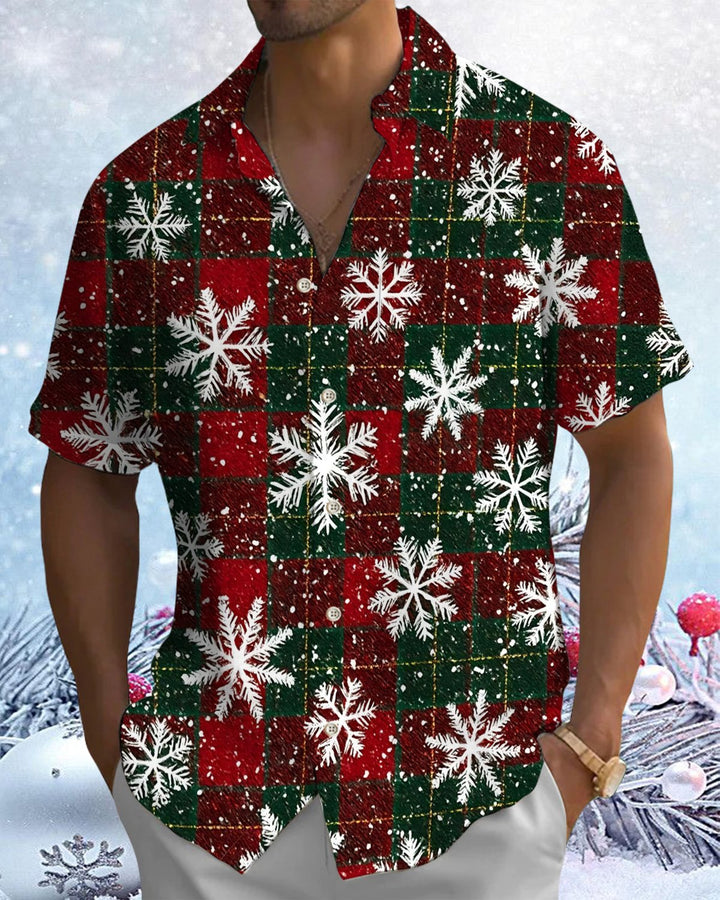 Alohadaddy® Holiday/Christmas Print Button-Down Short-Sleeve Shirt with Pocket for Men