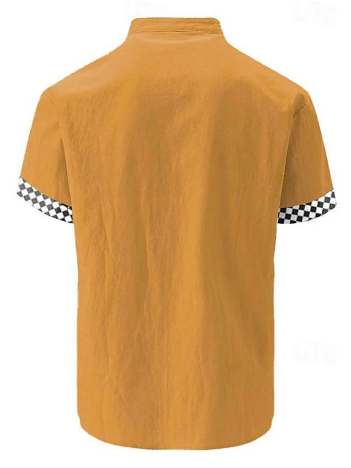 Camisa de manga corta con bolsillo abotonado para hombre con estampado 3D de árbol de coco y cuadros escoceses hawaianos Alohadaddy