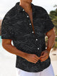 Alohadaddy Leisure Series Dark Pattern Flowers Cool Feeling Print Art Pocket Cardigan Button Polyester Stretch Short Sleeve Shirt