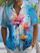 Alohadaddy Moisture Wicking Flowers Painting Print Art Stretch Large Size Chest Pocket Short Sleeve Shirt