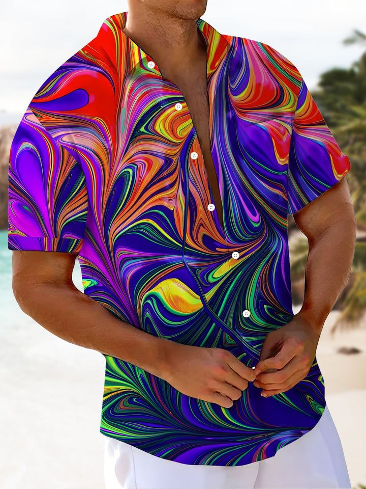 Alohadaddy® Casual Abstract Texture Print Chest Pocket Men&