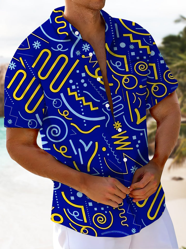 Alohadaddy® Casual Geometric Art Print Chest Pocket Men&