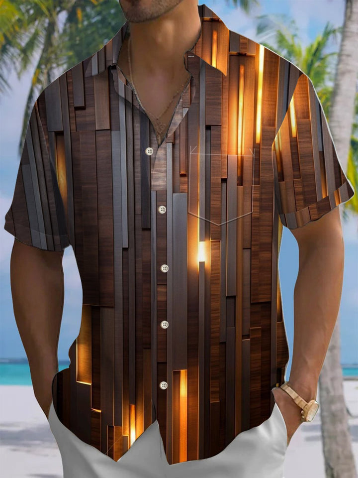 Alohadaddy® Casual Woodgrain Art Print Chest Pocket Men&