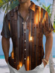 Alohadaddy® Casual Woodgrain Art Print Chest Pocket Men's Short Sleeve Shirt Big & Tall
