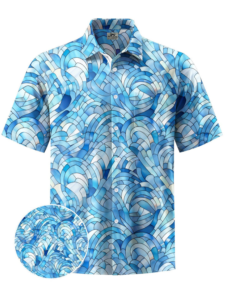 Alohadaddy® Casual Geometric Art Print Chest Pocket Men&