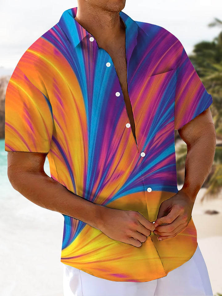 Alohadaddy® Casual Abstract Texture Art Print Chest Pocket Men Short Sleeve Shirt Big &amp; Tall