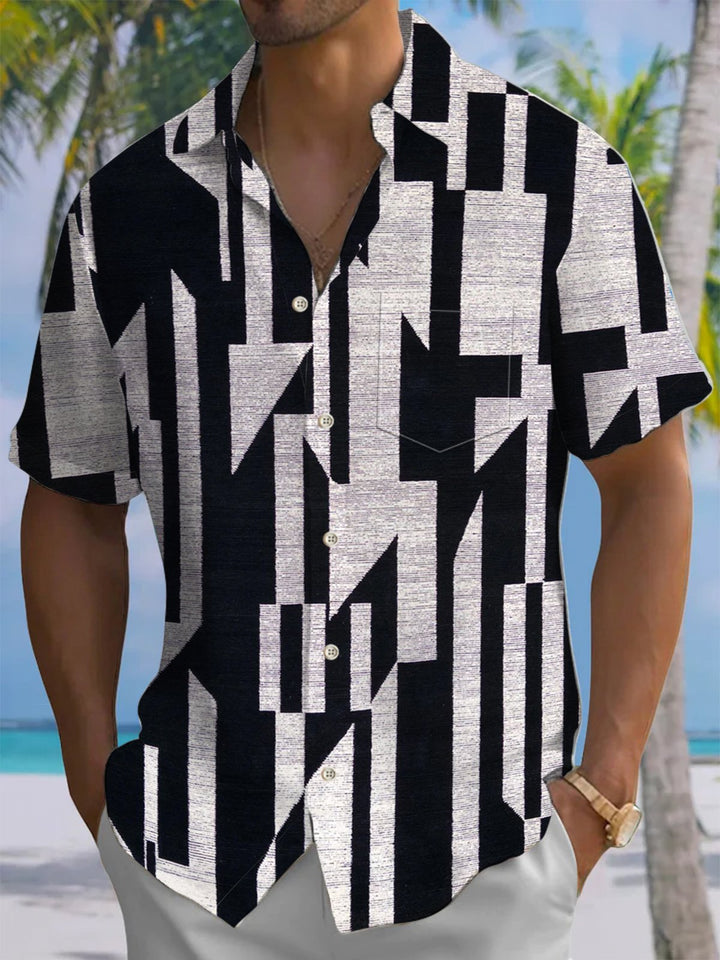 Alohadaddy® Casual Geometric Art Print Chest Pocket Men&