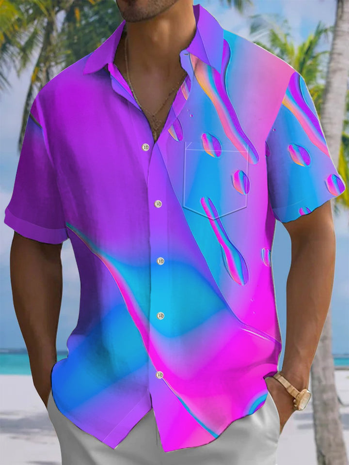 Alohadaddy® Hawaii Ombre Abstract Art Print Chest Pocket Mens Short Sleeve Shirts Big &amp; Tall