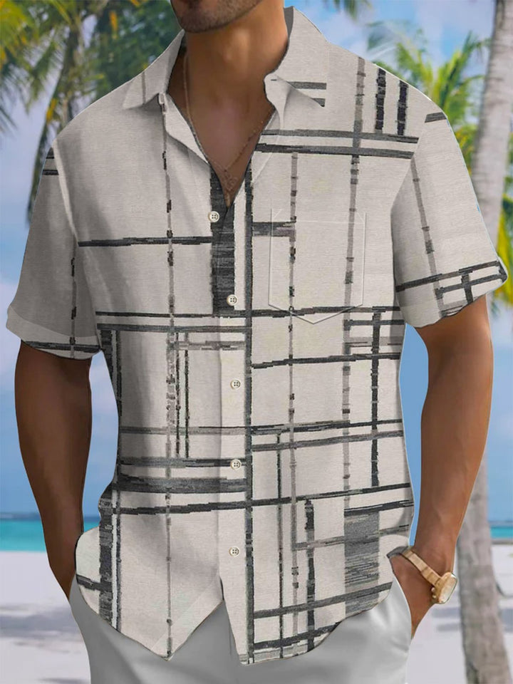 Alohadaddy® Casual Check Art Print Chest Pocket Men&
