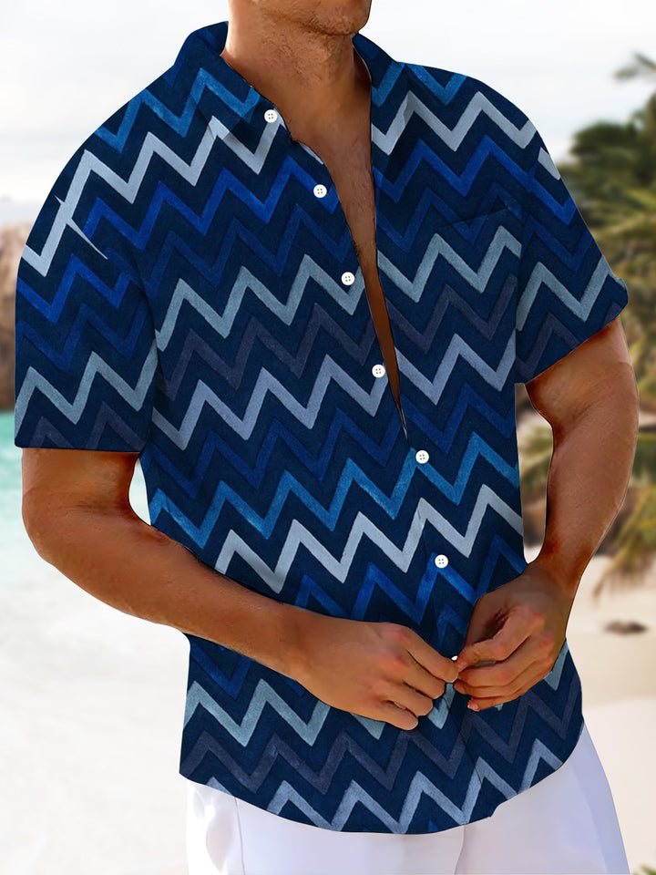 Alohadaddy® Casual Geometric Palm Tree Art Print Chest Pocket Mens Short Sleeve Shirt Big &amp; Tall