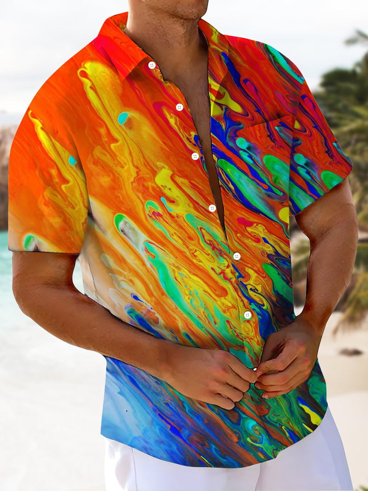 Alohadaddy® Vintage Abstract Texture Gradient Print Art Chest Pocket Men&