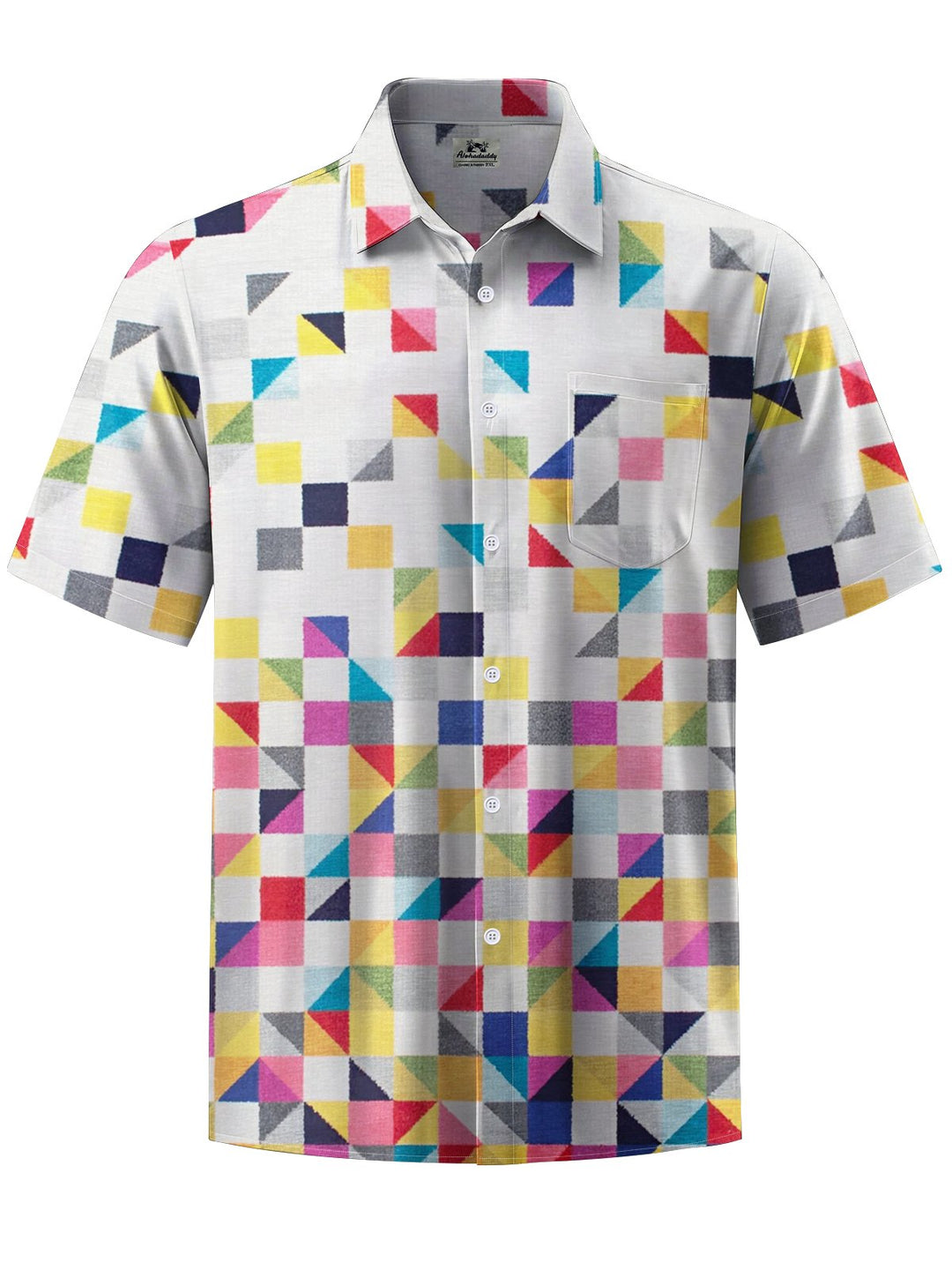 Alohadaddy® Casual Geometric Art Print Chest Pocket Men&