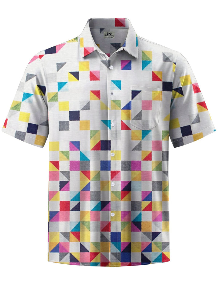 Alohadaddy® Casual Geometric Art Print Chest Pocket Men&