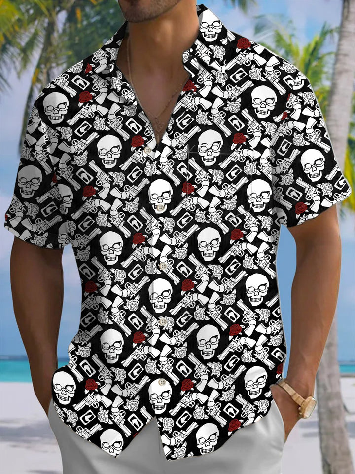 Alohadaddy® Casual Skull Art Print Chest Pocket Men&