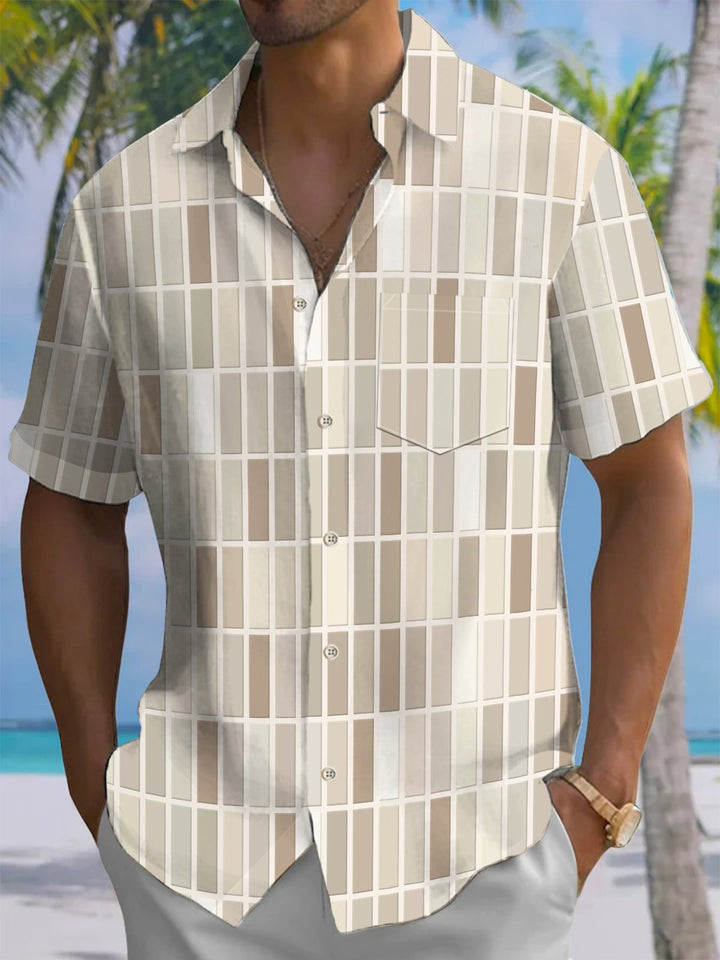 Alohadaddy® Casual Geometric Art Print Chest Pocket Men&