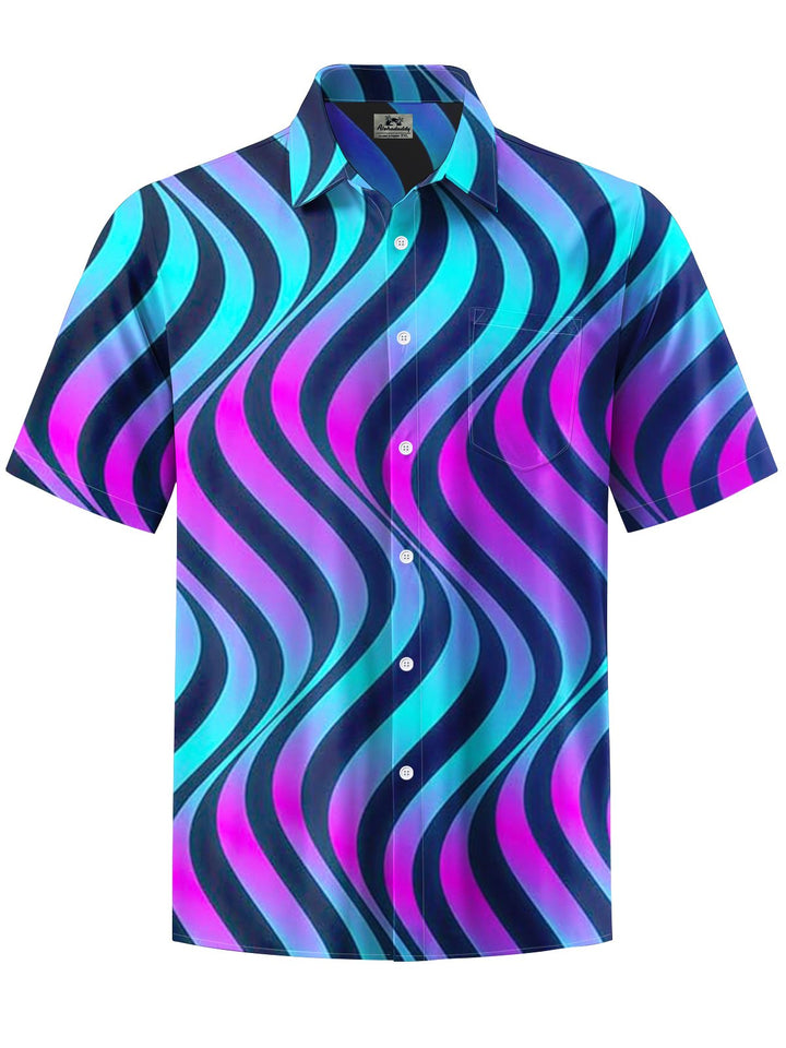 Alohadaddy® Casual Stripe Ombre Printed Artwork Chest Pocket Men&