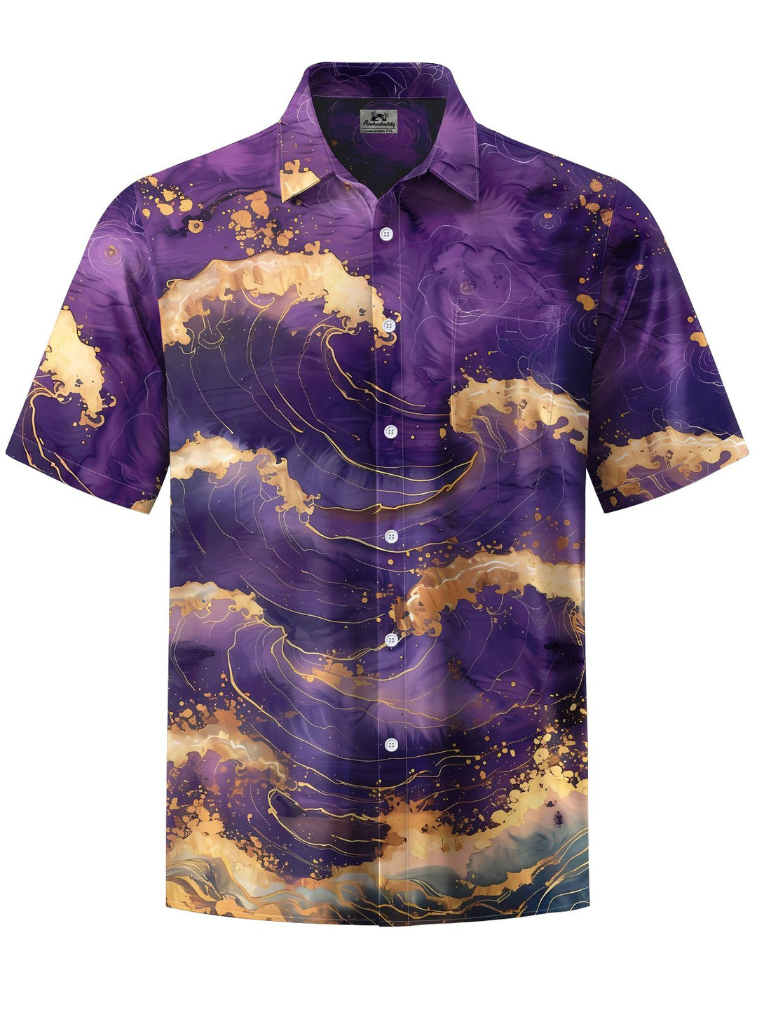 Alohadaddy® Casual Hawaiian Wave Art Print Chest Pocket Men&