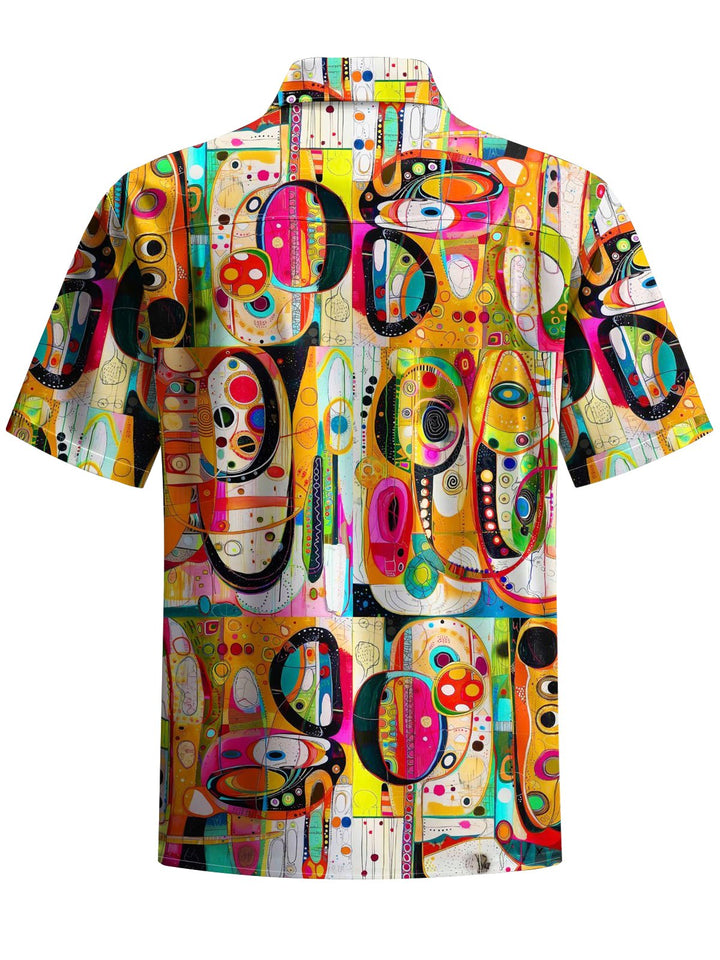 Alohadaddy® Retro Geometric Art Print Chest Pocket Stretch Men&