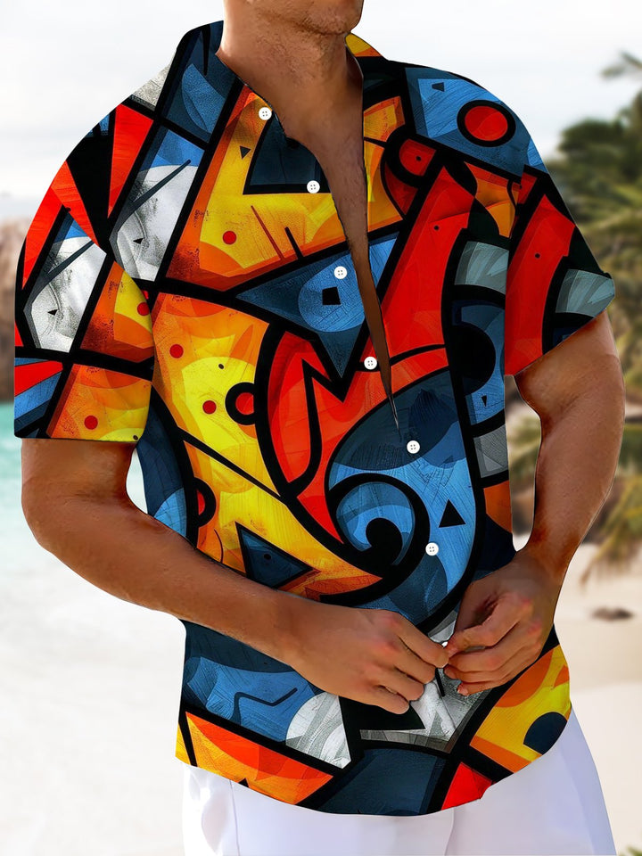 Alohadaddy® Retro Geometric Graffiti Art Print Chest Pocket Men&
