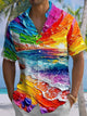 Alohadaddy® Hawaiian Acrylic Painting Wave Print Art with Chest Pocket for Men's Stretch Short Sleeve Shirt Big & Tall