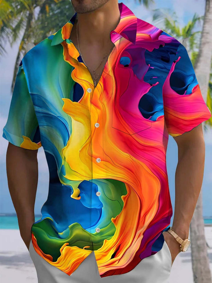 Alohadaddy® Vintage Abstract Art Print Chest Pocket Stretch Men&