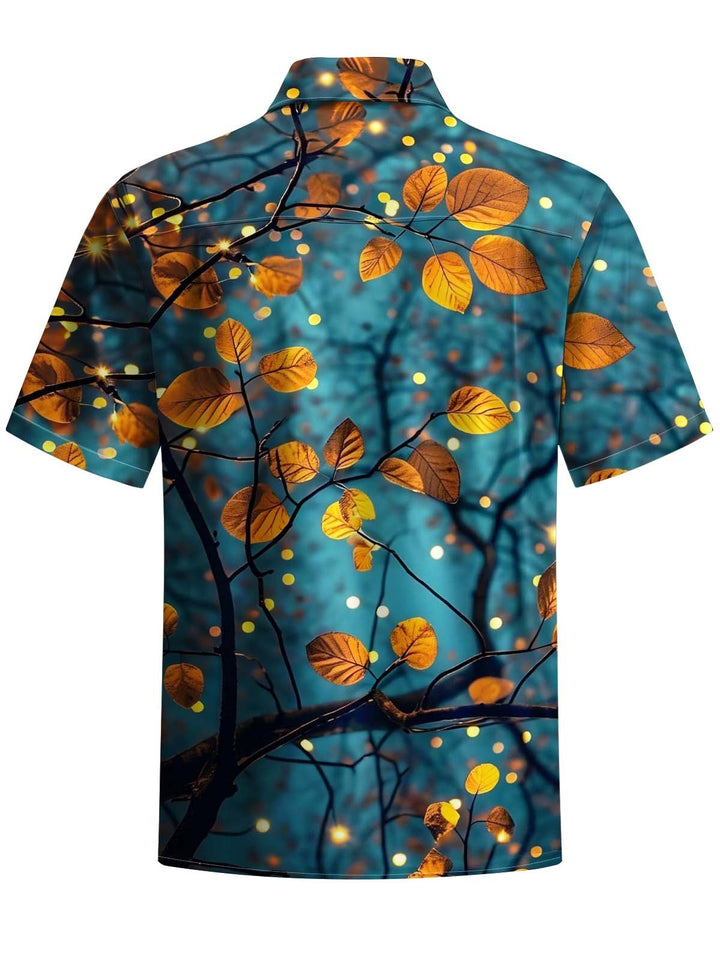 Alohadaddy® Vintage Leaf Art Print Chest Pocket Stretch Men&