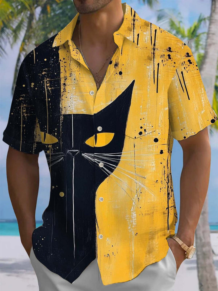 Alohadaddy® Vintage Cat Contrast Art Print Pocket Stretch Men&