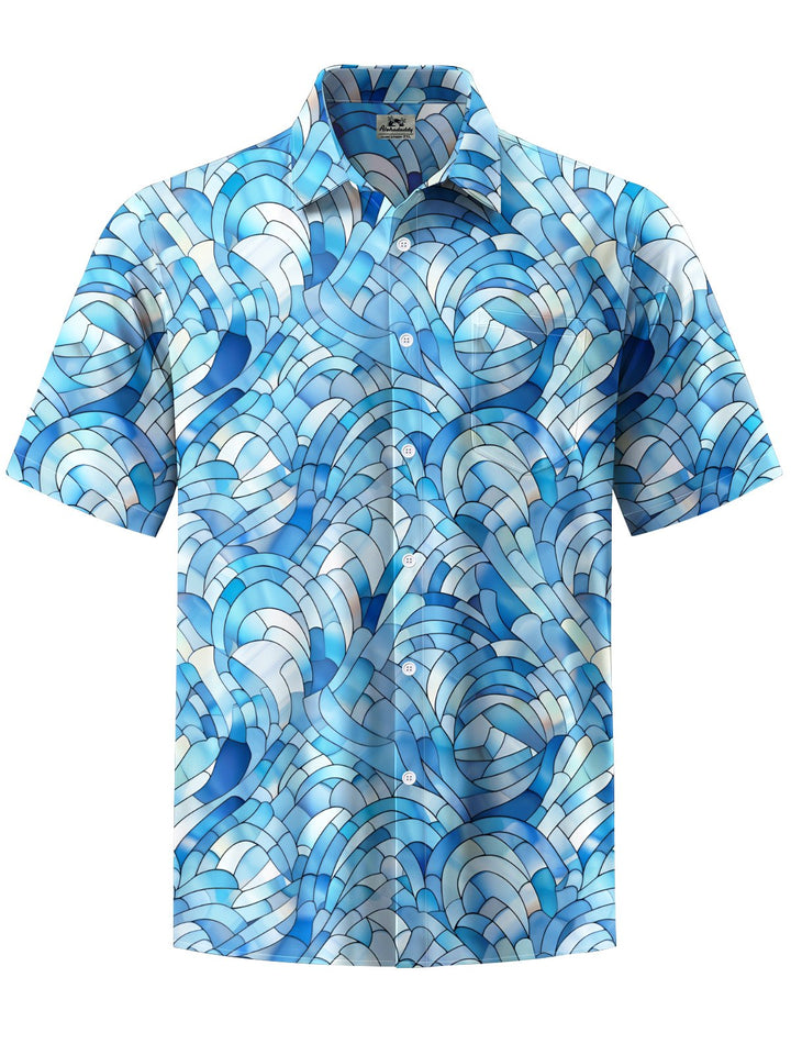 Alohadaddy® Casual Geometric Art Print Chest Pocket Men&