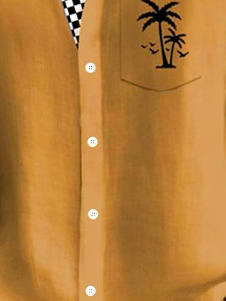 Camisa de manga corta con bolsillo abotonado para hombre con estampado 3D de árbol de coco y cuadros escoceses hawaianos Alohadaddy