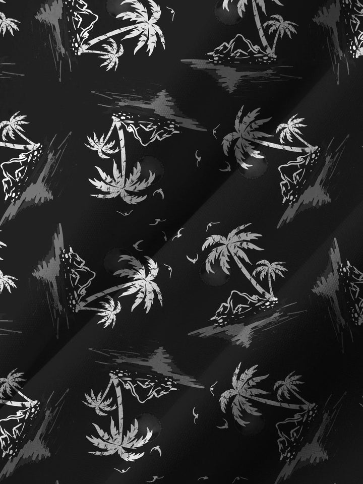 Alohadaddy Casual Collection Vacation Beach Palm Trees Print Art Button Cardigan Pocket Polyester Stretch Short Sleeve Shirt